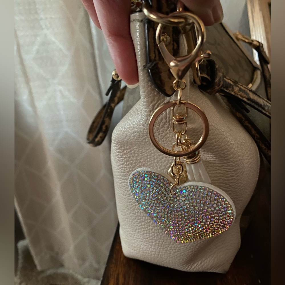 Bling Rhinestone Heart Puffy Key Chain Charm - Picture 3 of 5